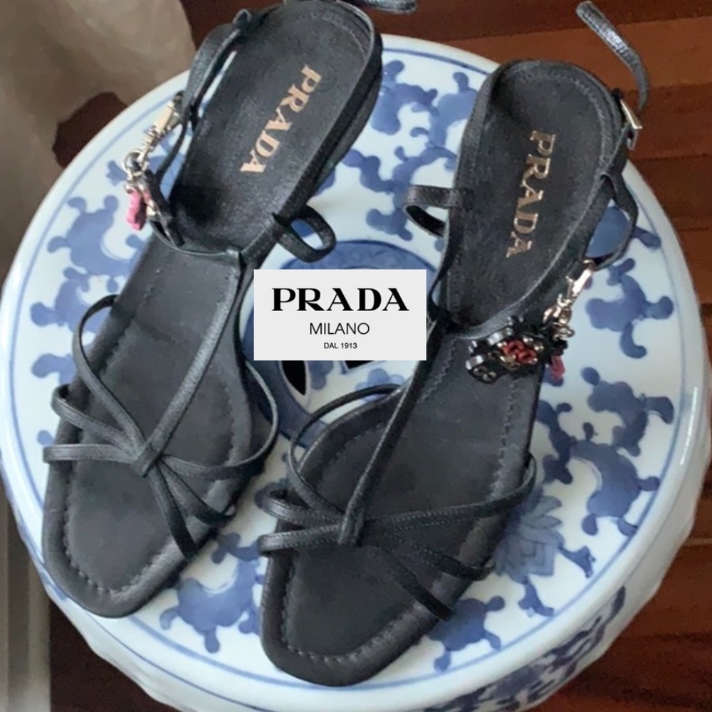 $825  Prada Sandals Heels Black 8.5